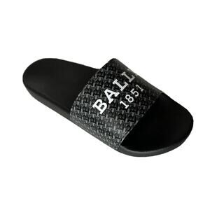 Bally Sabrio Men's Slide Rubber Black Logo Sandals 10 US 6301209 Italy NIB